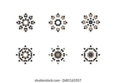 Set of 6 geometric figure. Abstract minimalistic geometric shape from black and beige circles. Modern linear element of style and graphic geometric figure.