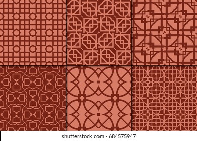 set of 6 geometric pattern. vector illustration. brick color
