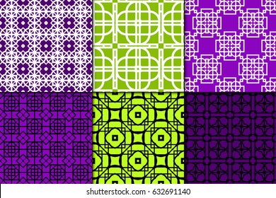 set of 6 geometric seamless pattenr. Vintage ornament. Vector illustration. For design, wallpaper, fabric