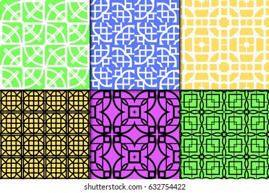 set of 6 geometric seamless pattenr. Vintage ornament. Vector illustration. For design, wallpaper, fabric