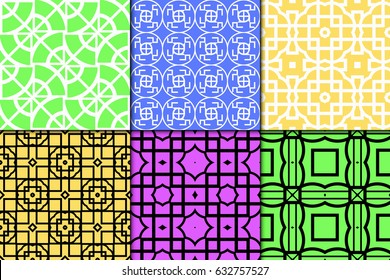 set of 6 geometric seamless pattenr. Vintage ornament. Vector illustration. For design, wallpaper, fabric