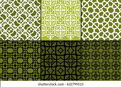 set of 6 geometric seamless pattenr. Vintage ornament. Vector illustration. For design, wallpaper, fabric