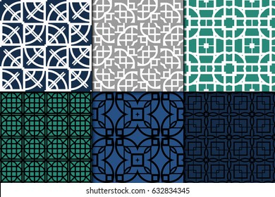 set of 6 geometric seamless pattenr. Vintage ornament. Vector illustration. For design, wallpaper, fabric