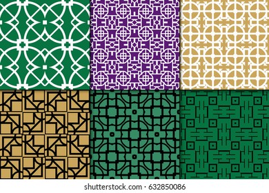 set of 6 geometric seamless pattenr. Vintage ornament. Vector illustration. For design, wallpaper, fabric