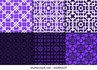 set of 6 geometric seamless pattenr. Vintage ornament. Vector illustration. For design, wallpaper, fabric