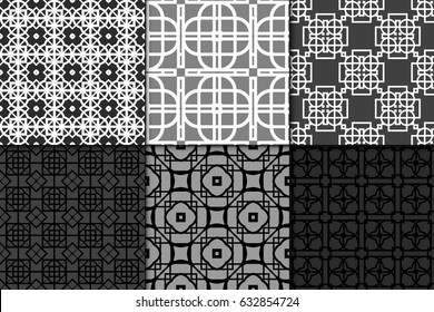 set of 6 geometric seamless pattenr. Vintage ornament. Vector illustration. For design, wallpaper, fabric