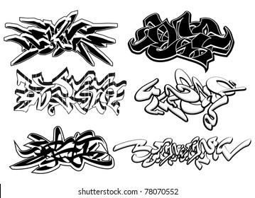 Set of 6 graffiti sketches isolated on white