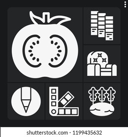Set of 6 green filled icons such as celery, crayon, pantone, tomato
