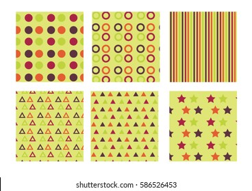 set of 6 green patterns for scrapbooking, greeting cards, wrapping paper