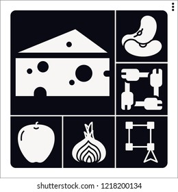 Set of 6 group filled icons such as apple, shallot, beans, select, cheese