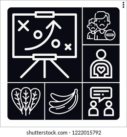 Set of 6 group outline icons such as bananas, strategy, spinach, friend, remove friend