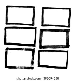 Set of 6 grunge black abstract textured vector square frames. Vector design grunge elements. Vector abstract backgrounds. Vector abstract shapes. Vintage vector square frames. Retro vector frames.