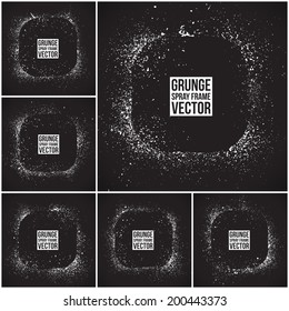 Set of 6 grunge vector spray painted frames. Vintage background. Retro background. Design elements. Hand drawn. Retro vector background. Retro frames