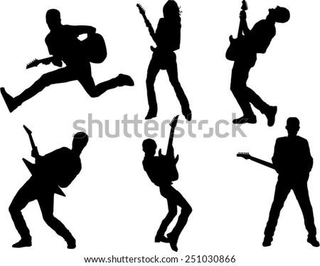 The set of 6 guitar player silhouette