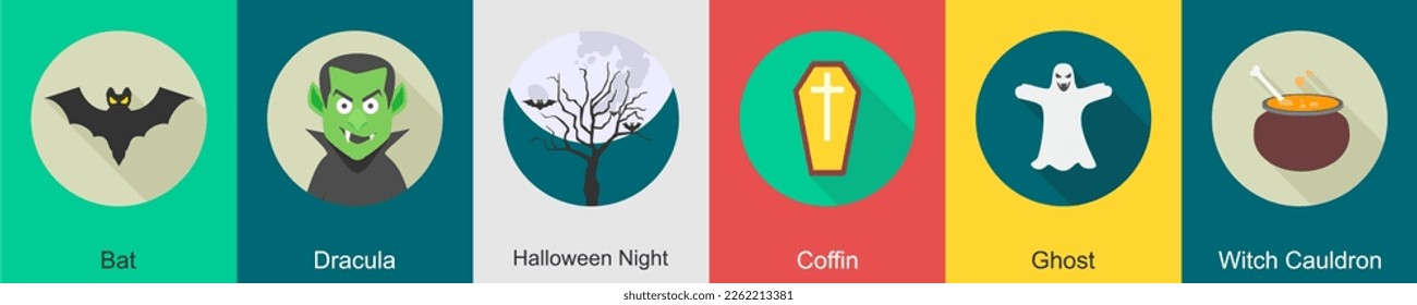 A set of 6 halloween icons as bat, dracula, halloween night