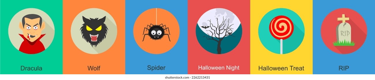 A set of 6 halloween icons as dracula, wolf, spider