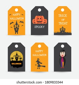 Set of 6 halloween tag. Cute labels with halloween day. 