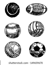 Set of 6 hand - drawn balls