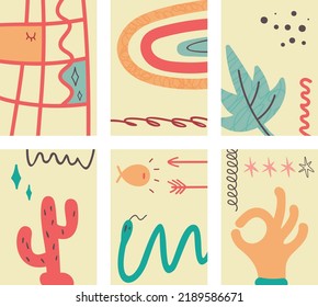Set 6 Hand Drawn Modern Abstract Doodle Isolated Shapes   Objects  Vector illustration 
