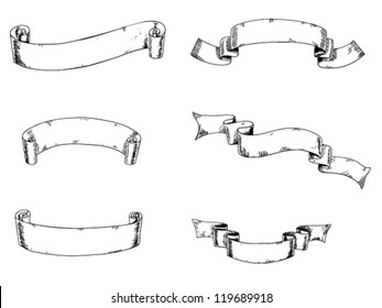 Set of 6 hand drawn ribbons