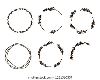 Set of 6 hand drawn wreath.