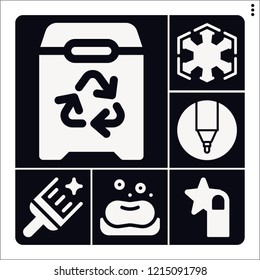 Set of 6 hand filled icons such as marker, soap, recycle, wiper, rate