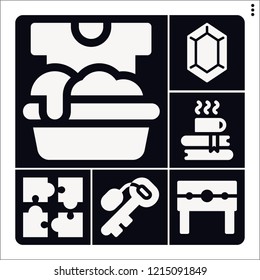 Set of 6 hand filled icons such as punishment, soak, zelda, jigsaw, key