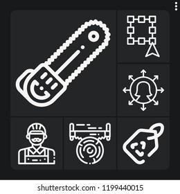 Set of 6 hand outline icons such as recyclable, chainsaw, saw, carpenter, manager