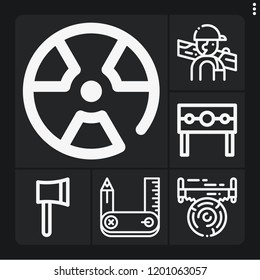 Set of 6 hand outline icons such as ax, carpenter, saw, punishment, radiation