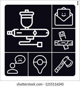 Set of 6 hand outline icons such as saw, axe, airbrush, feedback