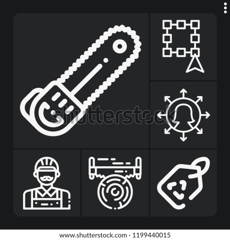 Set of 6 hand outline icons such as recyclable, chainsaw, saw, carpenter, manager