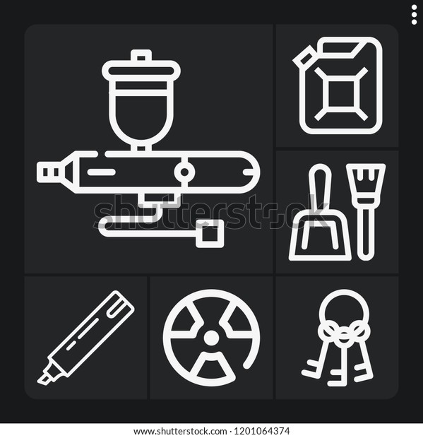 Set of 6 hand outline icons such as keys,\
radiation, marker, dustpan, car\
oil