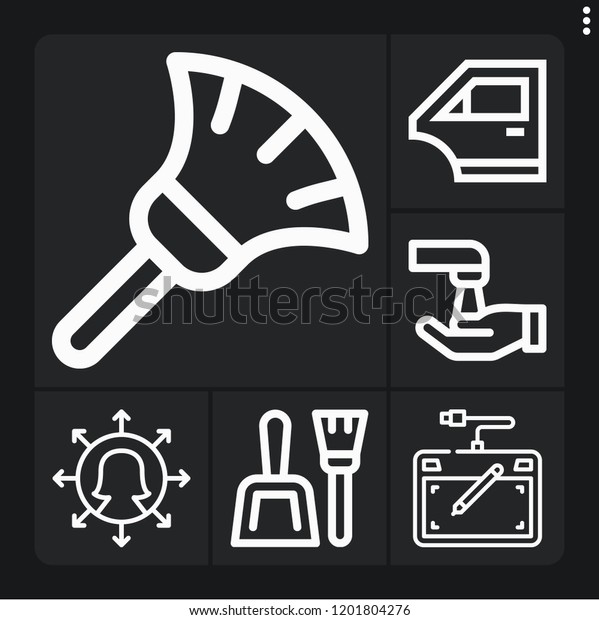 Set of 6 hand outline icons such as\
manager, drawing tablet, dustpan, wash, car\
door