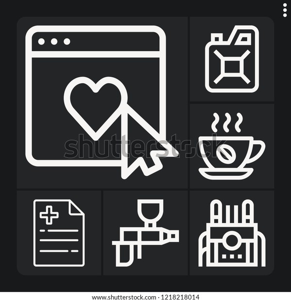 Set of 6 hand outline icons such as rating, fuel,\
machine, spray gun, health