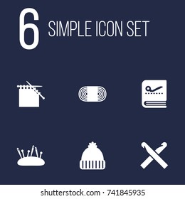 Set Of 6 Handcraft Icons Set.Collection Of Knitting, Needlework, Wool And Other Elements.