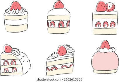 Conjunto de 6 ilustraciones de pastel dibujadas a mano