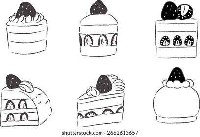 Conjunto de 6 ilustrações de bolo desenhadas à mão