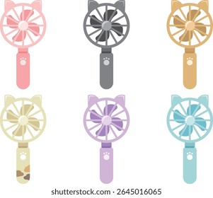 Set of 6 handheld fans with cat ear design – cute and colorful portable mini fans