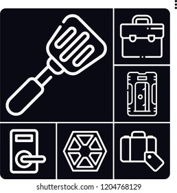 Set of 6 handle outline icons such as suitcase, sharpener, sith, luggage, spatula