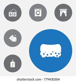 Set Of 6 Harvesting Icons Set.Collection Of Curtain, Cushion, Machine And Other Elements.