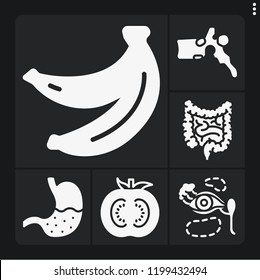 Set of 6 health filled icons such as intestines, vertebra, eye, stomach, bananas