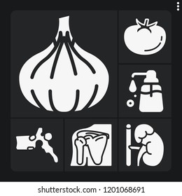 Set of 6 health filled icons such as adrenal gland, vertebra, shoulder, shallot, tomato