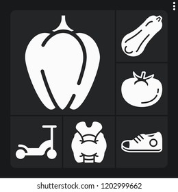 Set of 6 healthy filled icons such as thyroid gland, sneaker, bell pepper, butternut squash, tomato