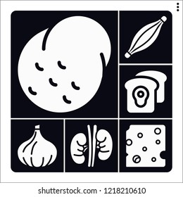 Set of 6 healthy filled icons such as kidney, muscle, potato, cheese, garlic