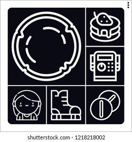 Set of 6 healthy outline icons such as coconut, pills, starter, ice skate, pancake