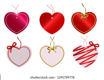 A set of 6 heart shape valentine gift tags. Vector.