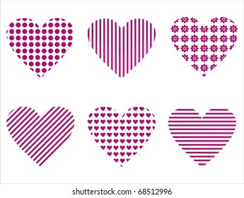 set of 6 hearts icons
