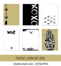 Set of 6 hipster journaling cards and motivational poster. Hand Drawn textures made with ink. 