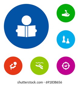 Set Of 6 Hobbie Icons Set.Collection Of Singer, Target, Frogman And Other Elements.