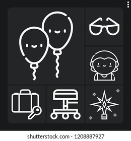 Set of 6 holiday outline icons such as christmas star, luggage, seat, mother, balloon